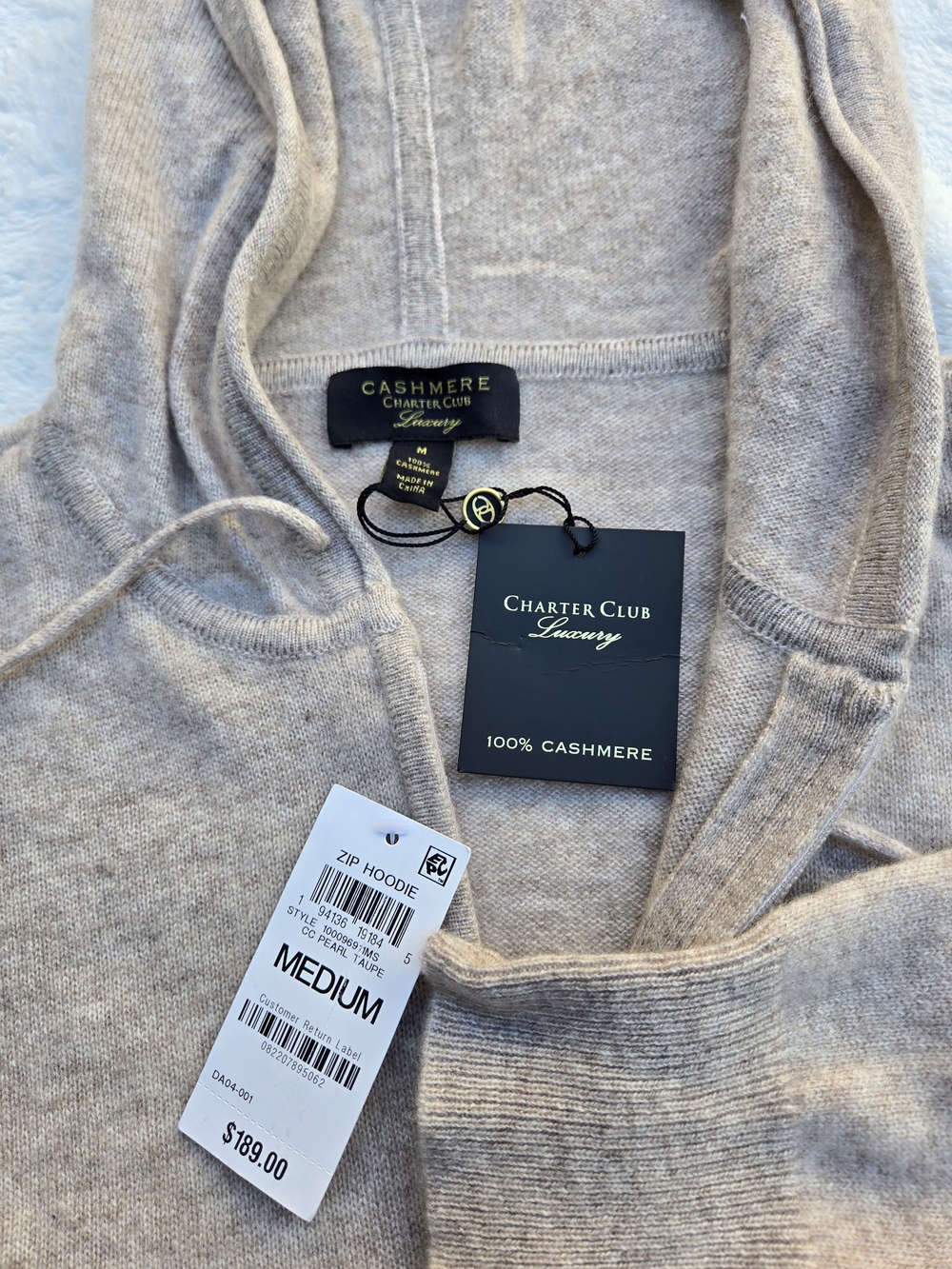 Charter Club Men's Cashmere Zip Hoodie in Taupe